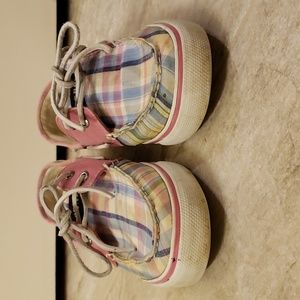 Ladies Vintage Sperry Top-sider Pastel Madras Plaid Canvas Boat Shoe Sneakers 9M
